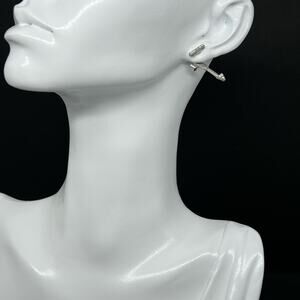 Silver Tone Arrow Stud Jacket Earrings Modern Minimalist Front Back Design